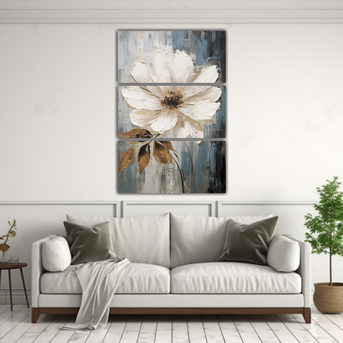 pintura-decorativa-en-lienzo-de-flor-blanca-en-marco-beige-estilo-tres-artes-1-1