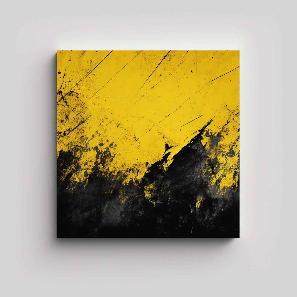 pintura-decorativa-resistente-en-bastidor-con-textura-grunge-negro-y-amarillo