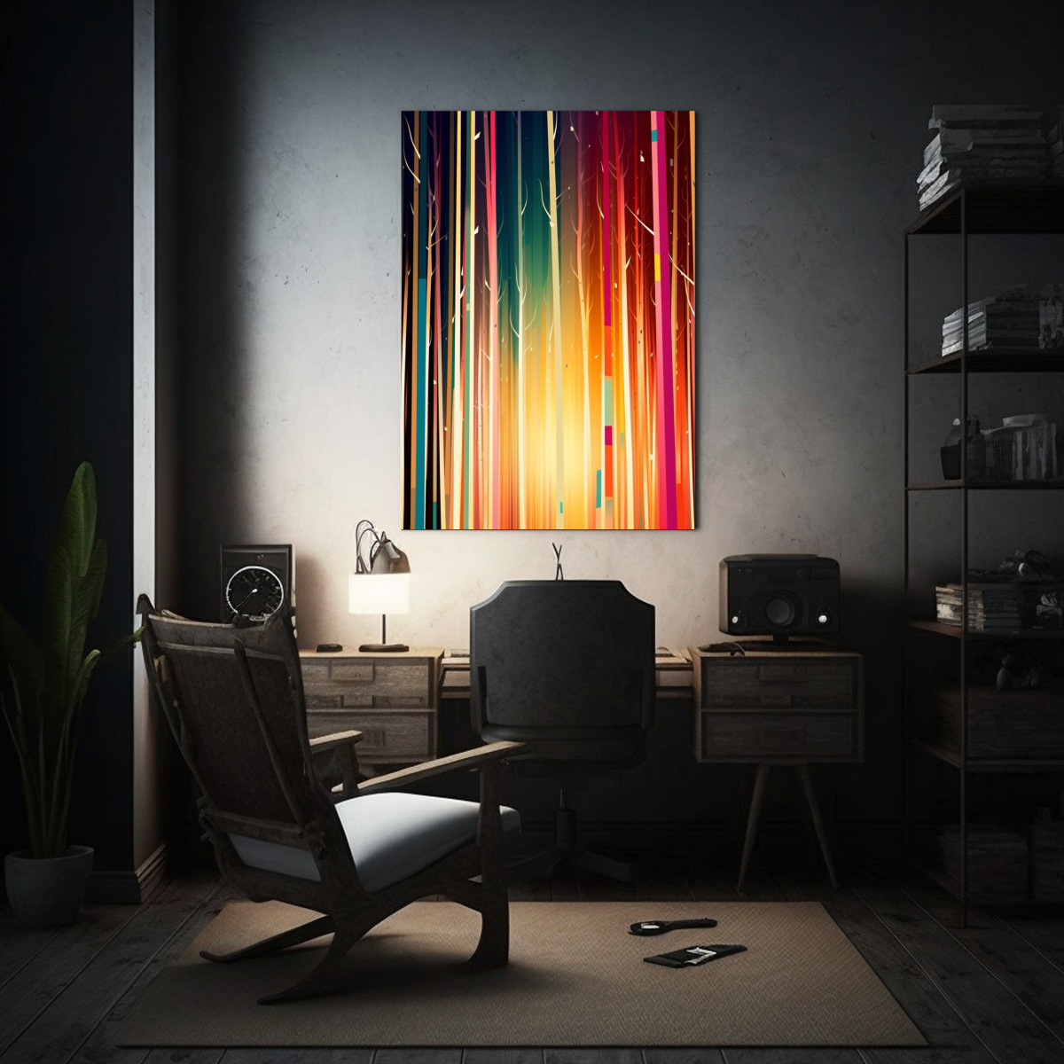 pintura-en-bastidor-arte-gr-fico-bosque-de-lamos-estilo-arte-psicod-lico-cuadro-1