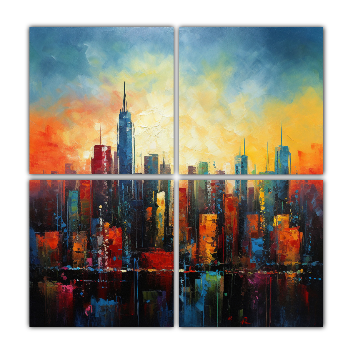 pintura-inspiradora-de-la-perspectiva-del-skyline-de-la-ciudad-en-cuatro-cuadros