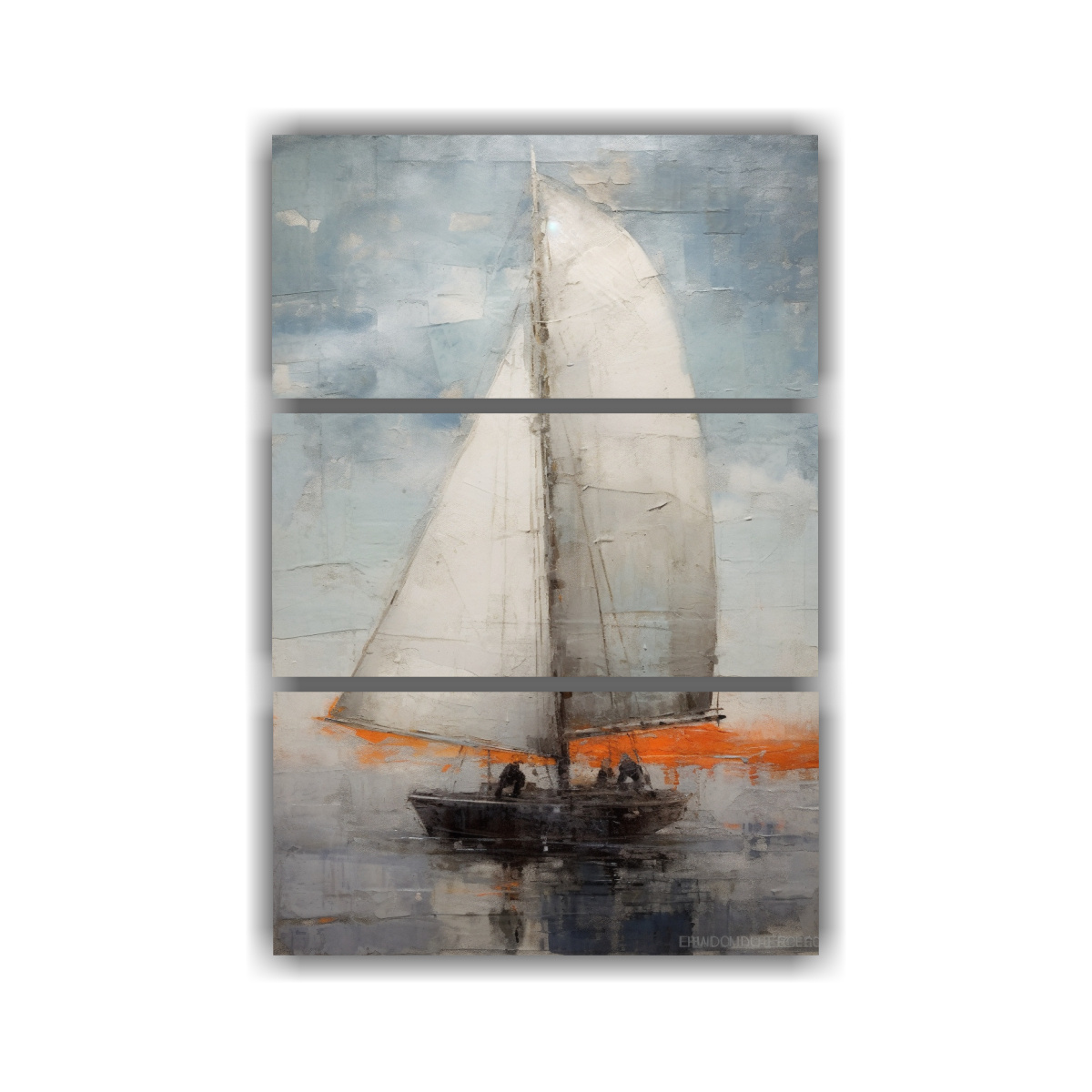 pintura-mural-de-un-barco-naranja-y-p-jaros-volando-en-el-mar-