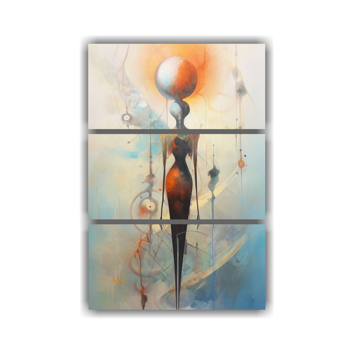 pintura-surrealista-est-tica-de-un-humanoide-abstracto-viviendo-en-tres-lienzos-de-tela-finas-l-neas