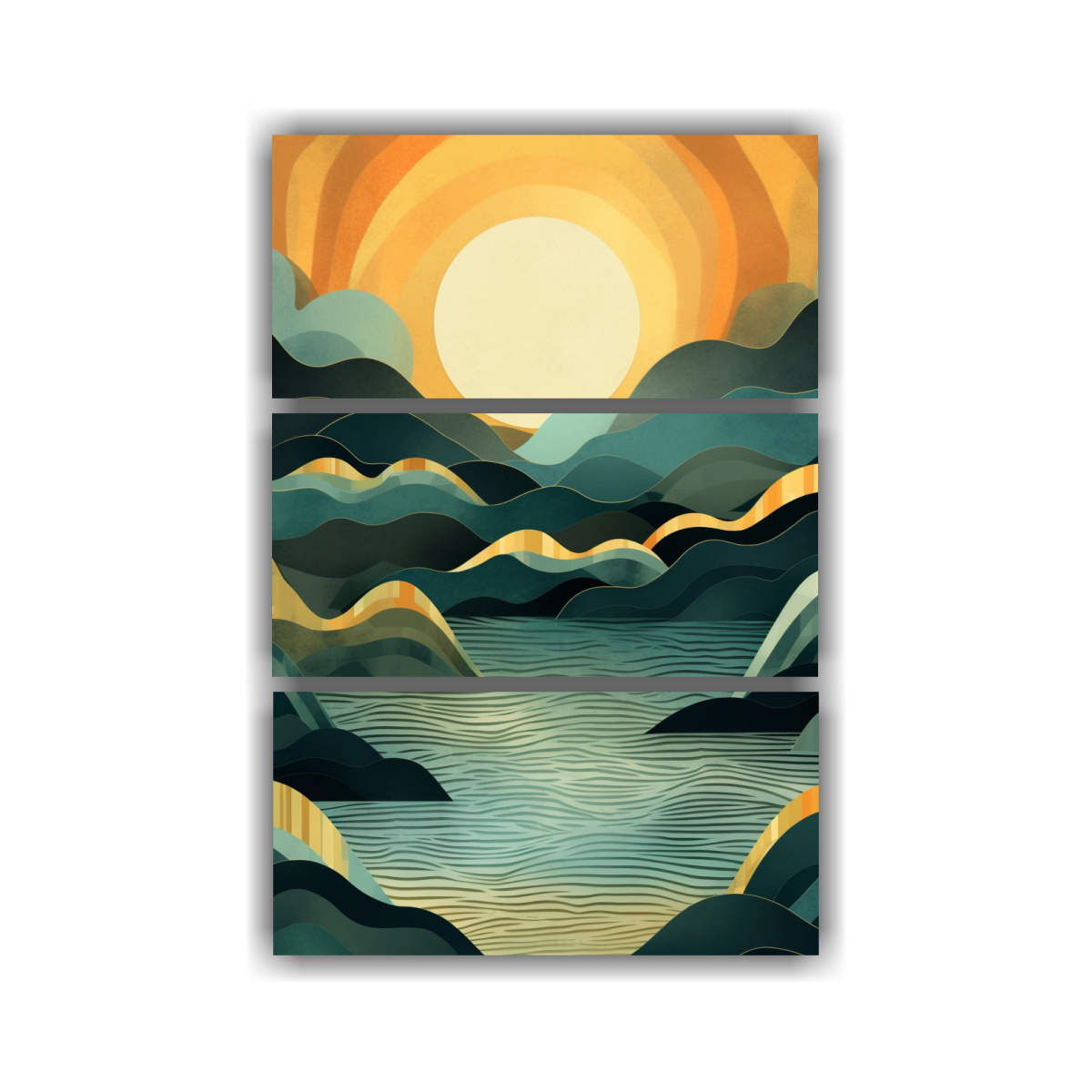 pintura-vanguardia-reflejo-con-ola-y-monta-a-en-papel