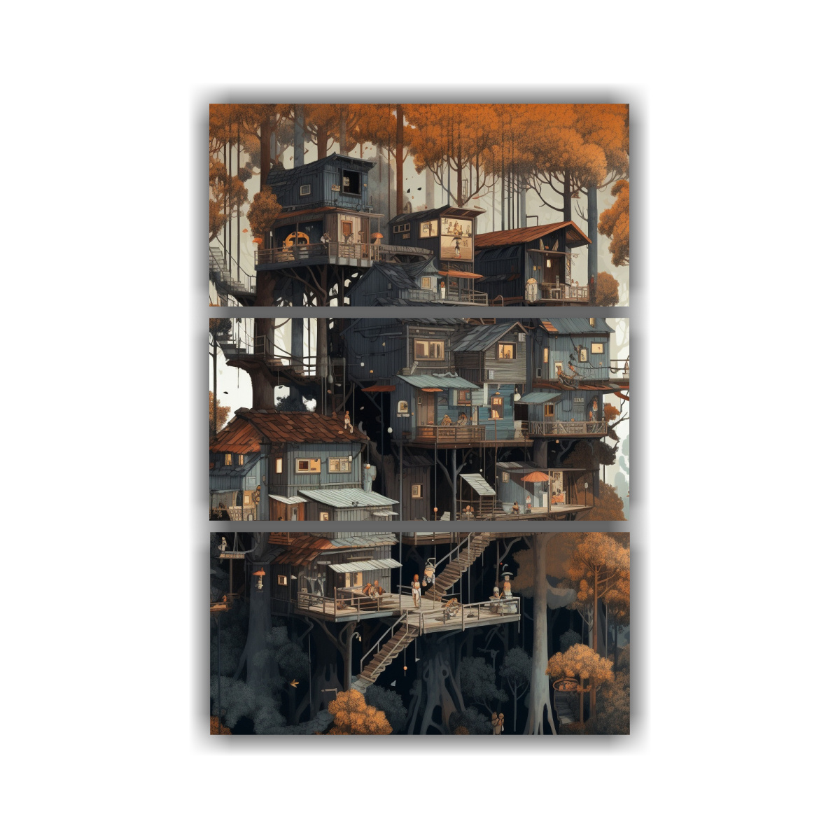 pinturas-conceptuales-para-comedor-en-estilo-est-tico-lofi-en-tres-lienzos-canvas-en-el-bosque-