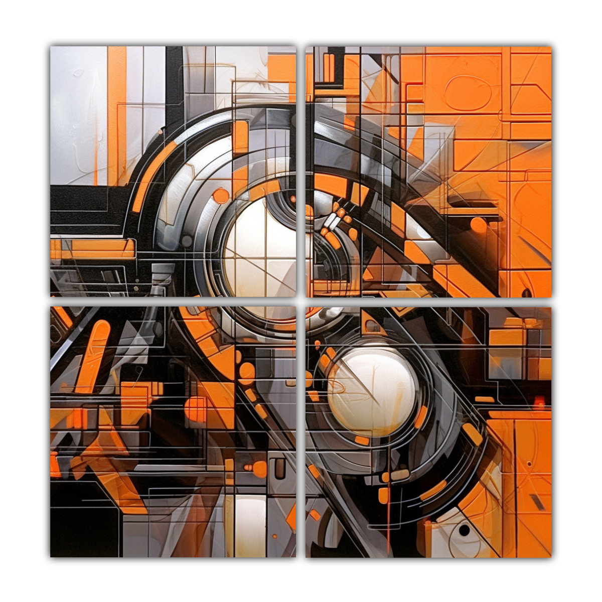 pinturas-de-arte-de-pared-moderno-abstracto-futurista-naranja-plata-negro