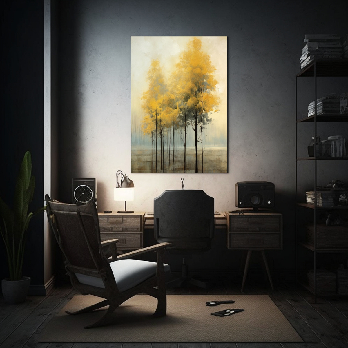 pinturas-de-decoraci-n-arte-movimiento-habitaci-n-rboles-y-niebla-estilo-amarillo-y-aguamarina-erica-1