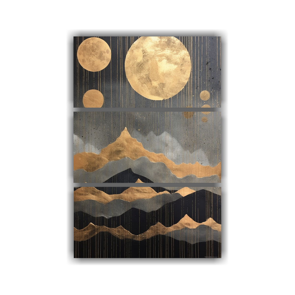 pinturas-de-decoraci-n-de-paisajes-de-monta-a-nocturnos-de-fases-lunares-en-oro-en-lienzo-tres-canvas-vanguardia-simetr-a