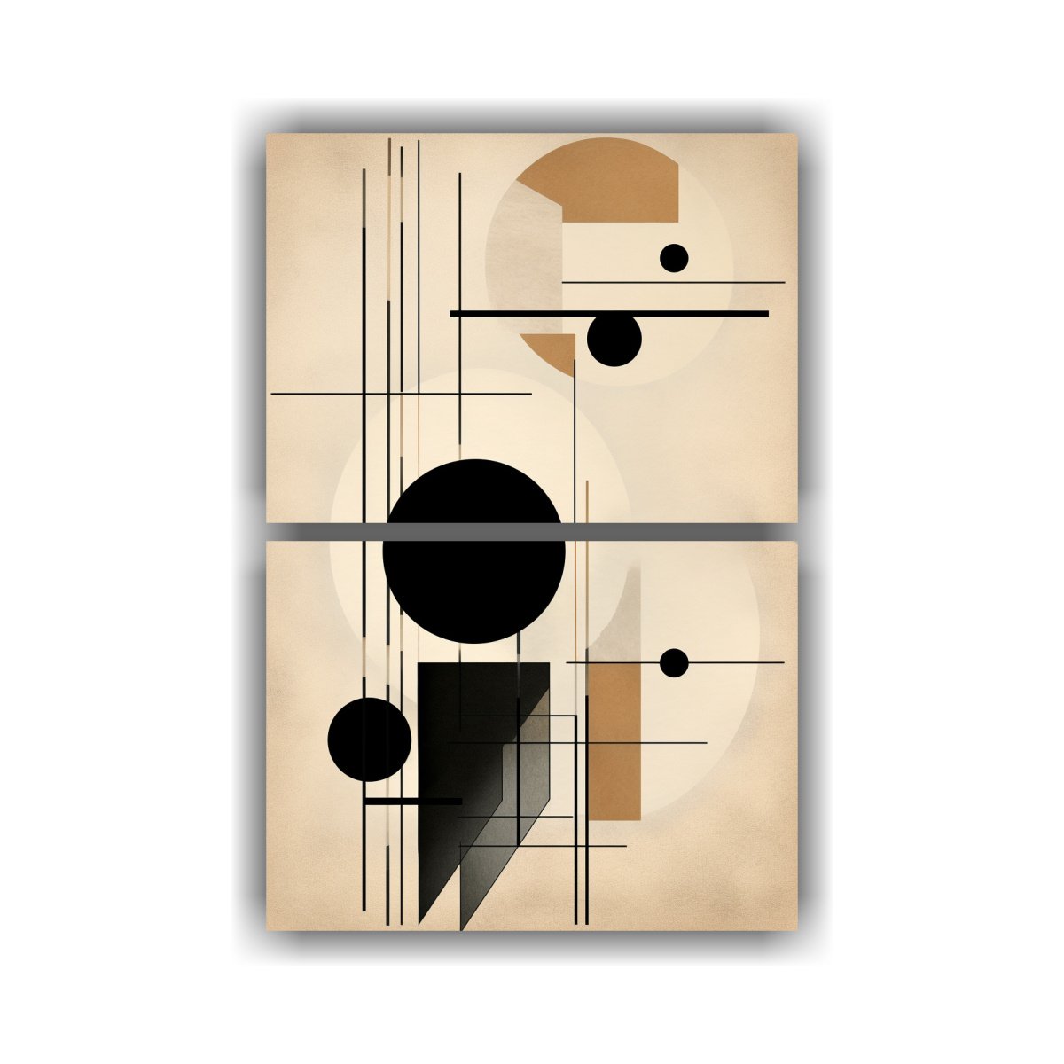 pinturas-de-pared-modernas-en-blanco-y-negro-con-adorable-dibujo-abstracto-de-l-neas-en-color-beige