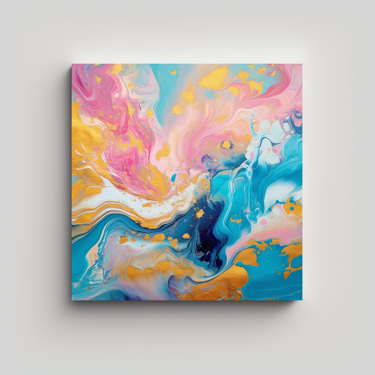 pinturas-decorativas-arte-modernos-en-tonos-turquesa-rosa-y-dorado-sobre-azul