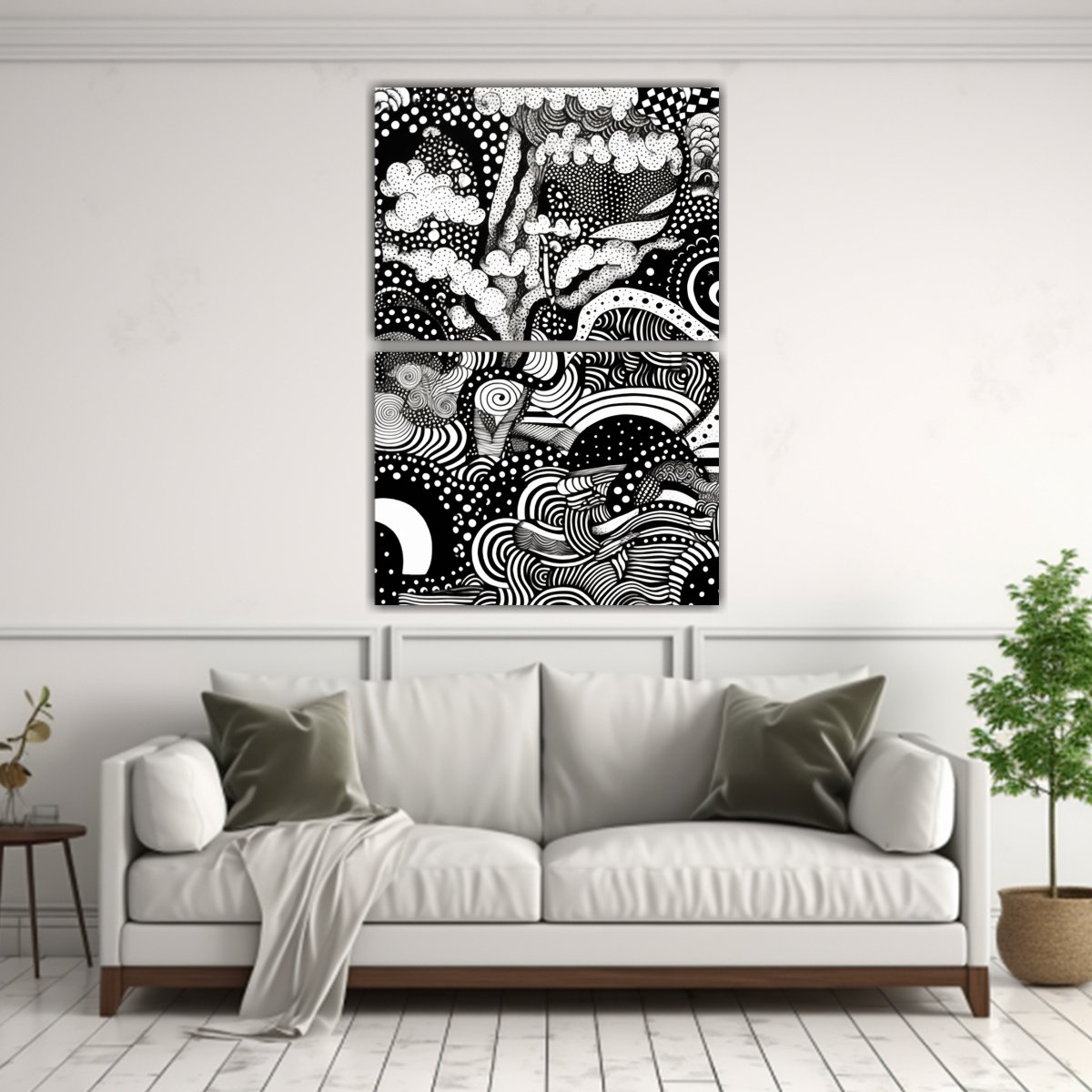 pinturas-decorativas-con-estampado-en-remolinos-estilo-zen-en-blanco-y-negro-1