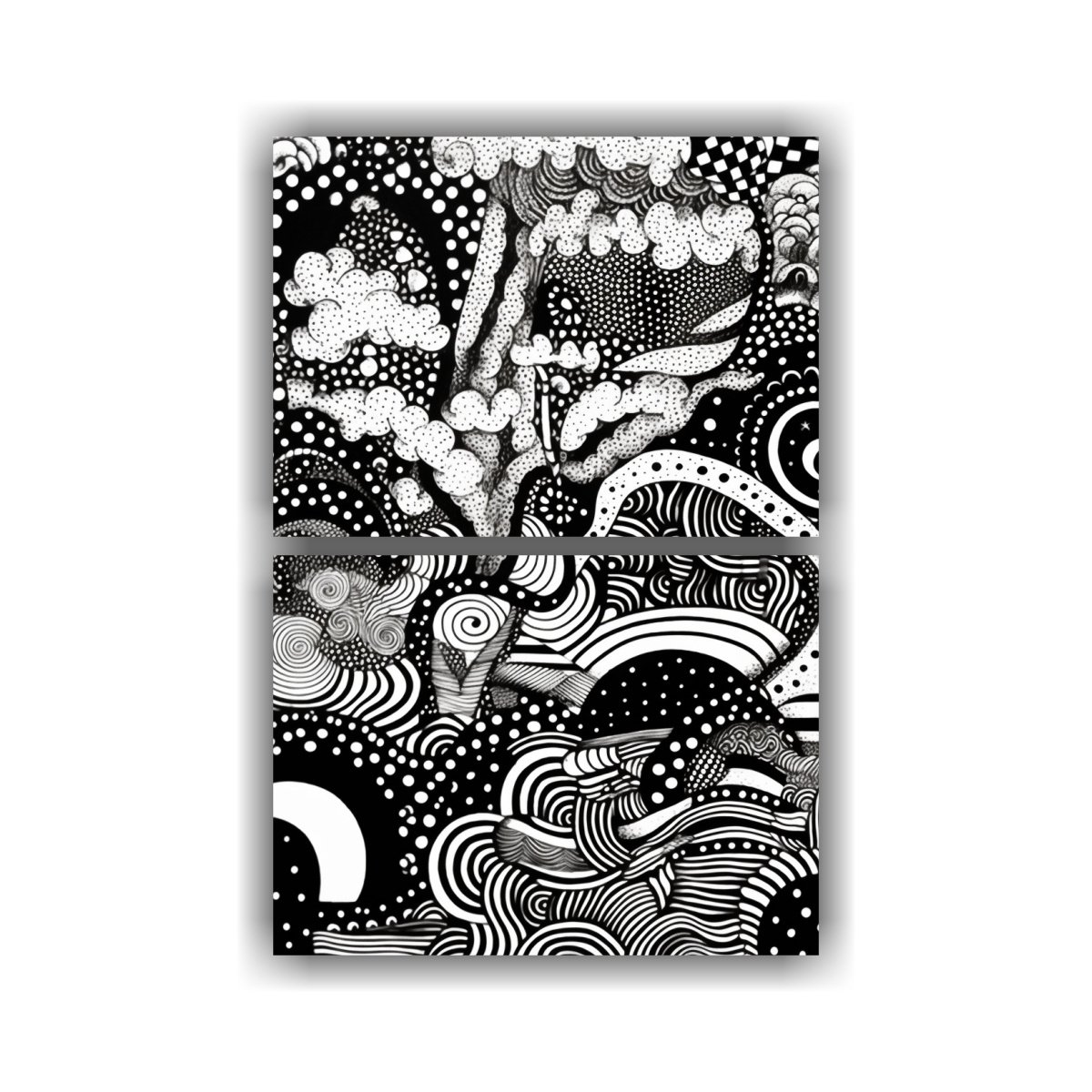 pinturas-decorativas-con-estampado-en-remolinos-estilo-zen-en-blanco-y-negro