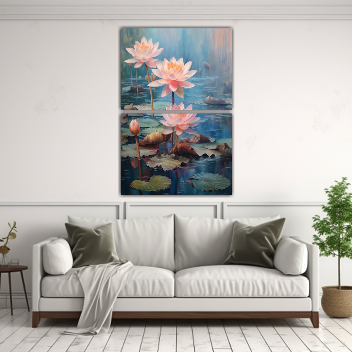 pinturas-decorativas-de-acuarela-lote-de-2-artes-de-pared-con-muchas-flores-de-loto-en-un-lago-suave-y-delicado-1