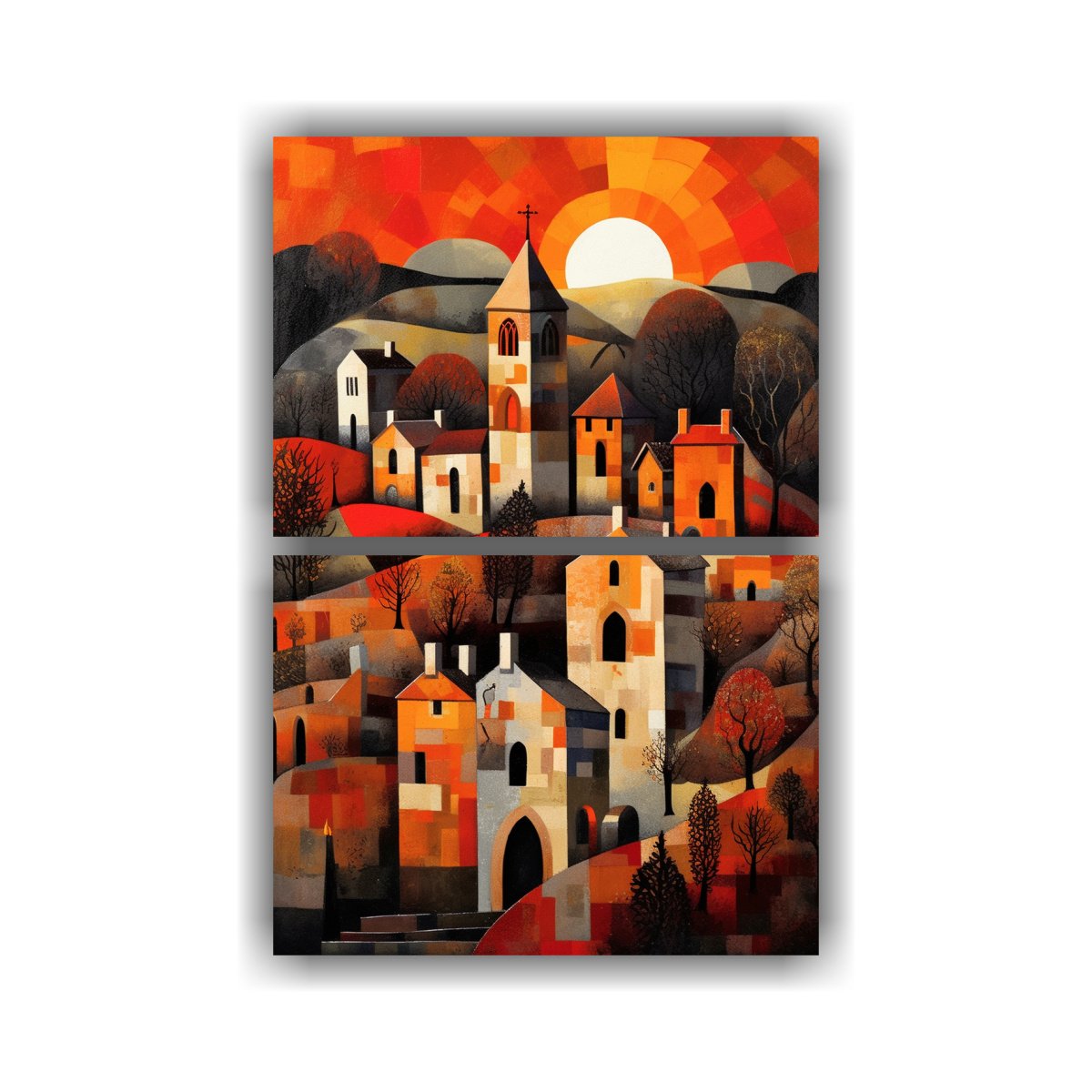 pinturas-decorativas-de-arte-de-pared-en-forma-de-contraste-de-la-antigua-aldea-del-castillo-de-la-iglesia-george-birrell-st-