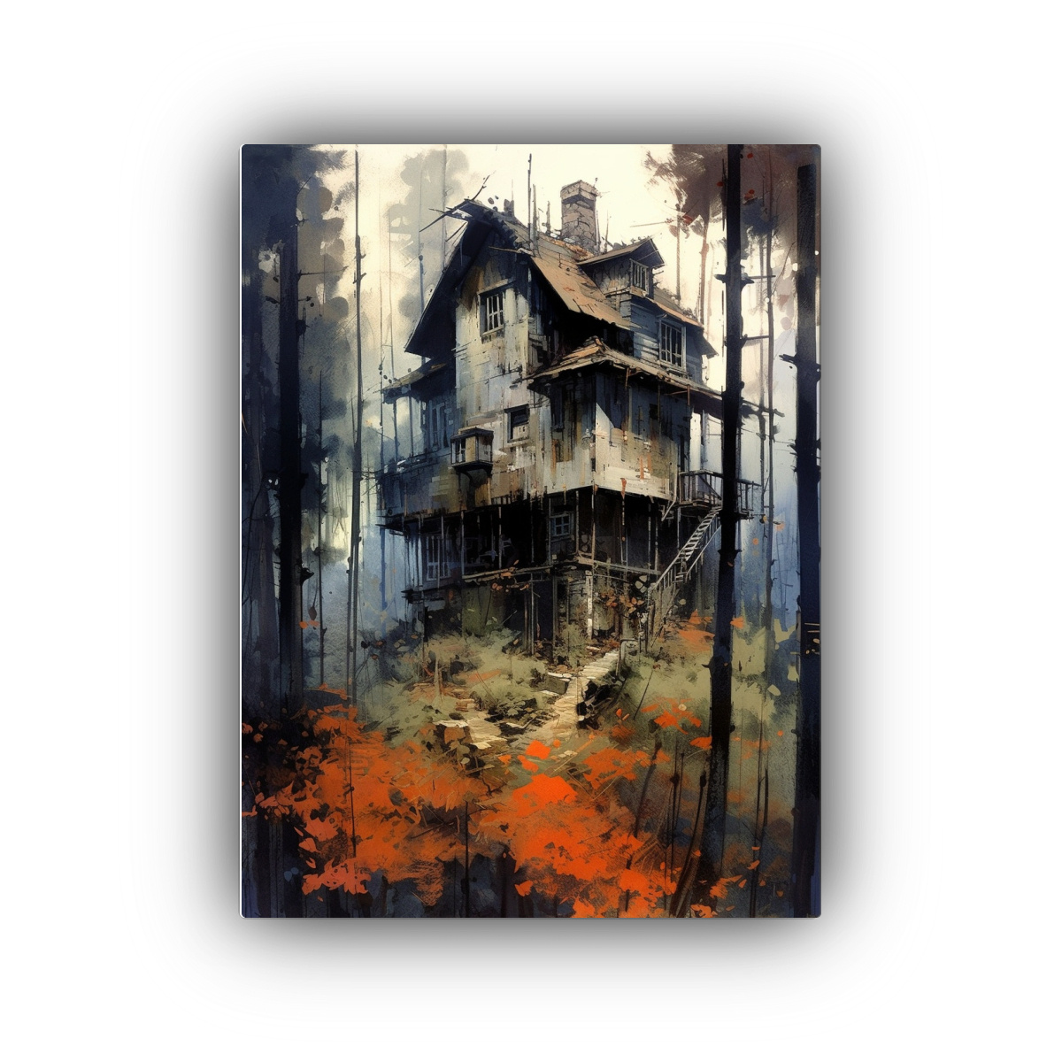 pinturas-decorativas-de-casas-en-el-bosque-contraste-de-inspiraci-n-en-lienzo-ian-mcque-richard-schmid-