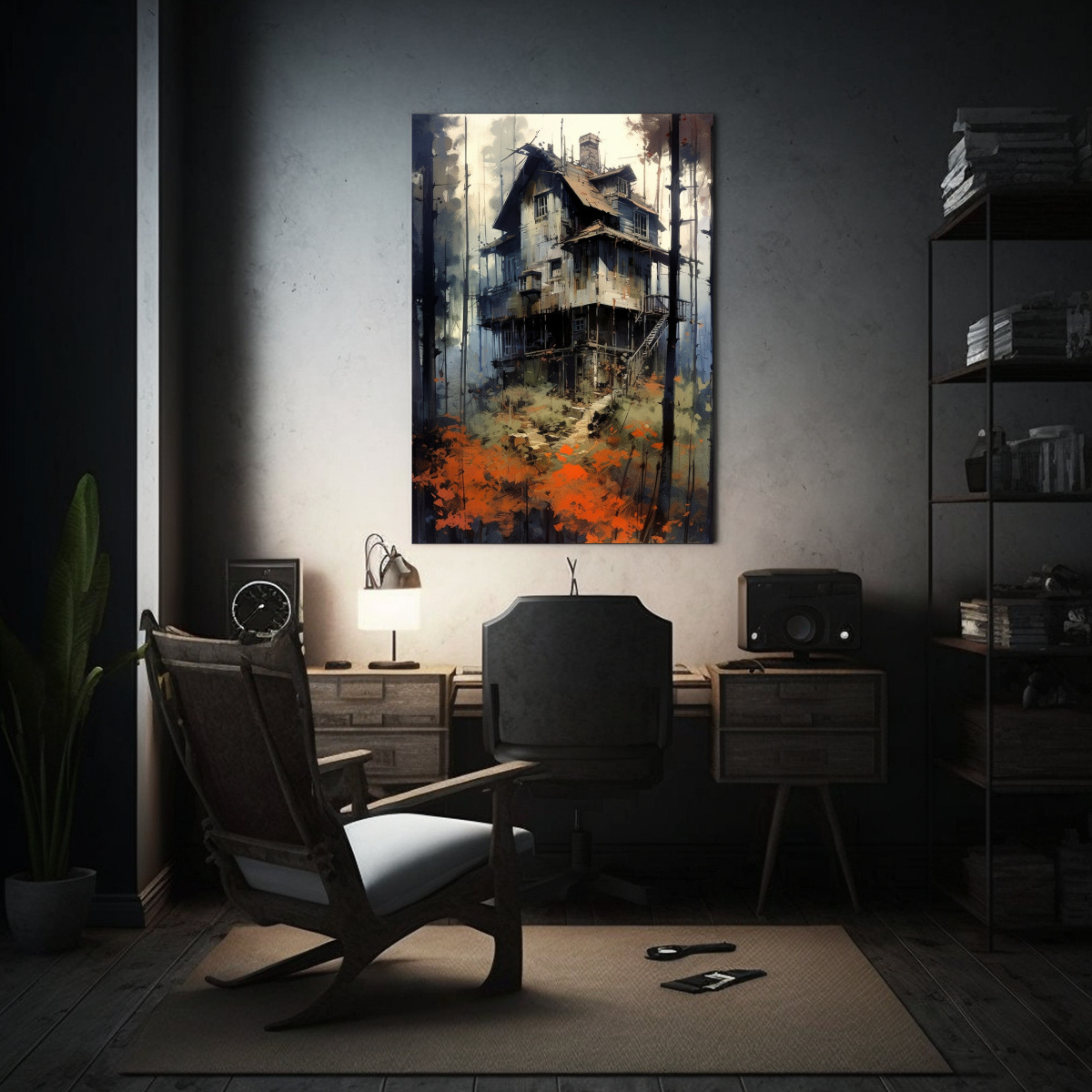 pinturas-decorativas-de-casas-en-el-bosque-contraste-de-inspiraci-n-en-lienzo-ian-mcque-richard-schmid-1-1