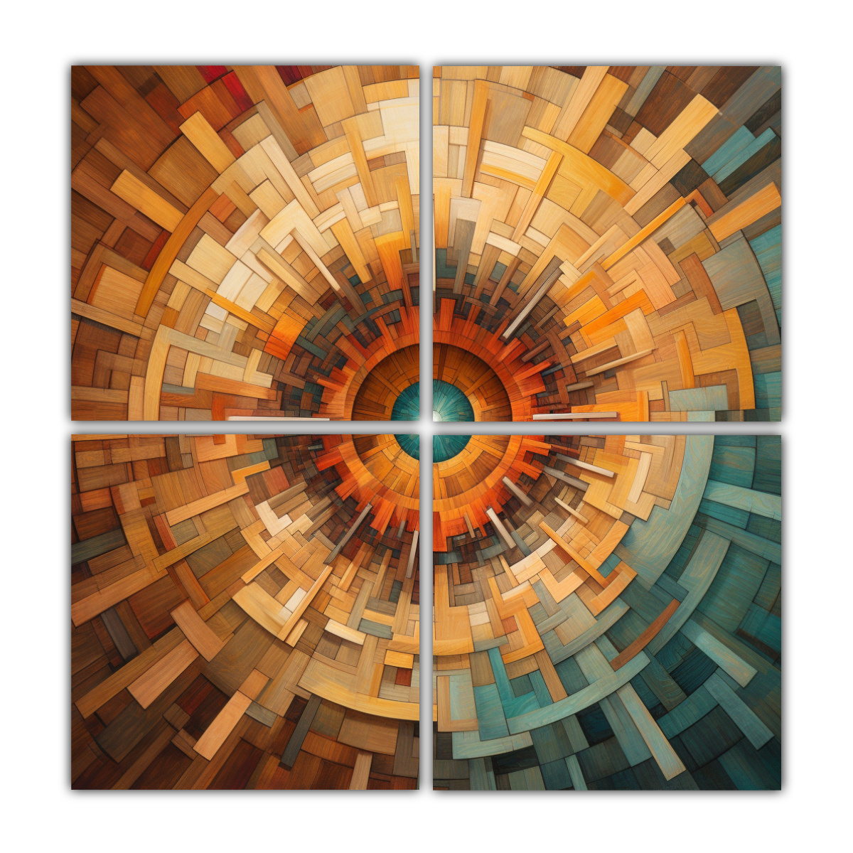 pinturas-decorativas-de-convergencia-radial-tobog-n-en-cuatro-lienzos