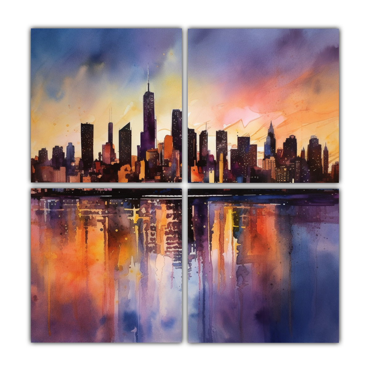pinturas-decorativas-de-hermosa-composici-n-equilibrada-de-la-ciudad-de-nueva-york-al-anochecer-con-reflejos-de-acuarela-en-el-agua