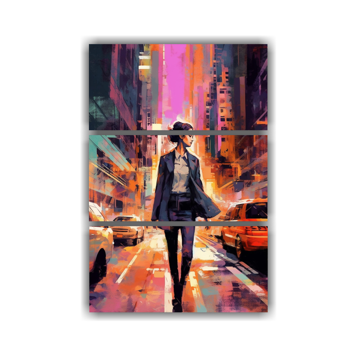 pinturas-decorativas-de-mujer-elegante-caminando-en-una-concurrida-calle