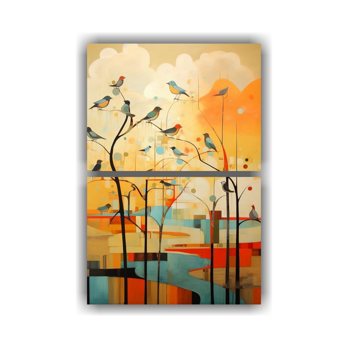 pinturas-decorativas-de-paisaje-abstracto-con-aves-retro-en-bastidor