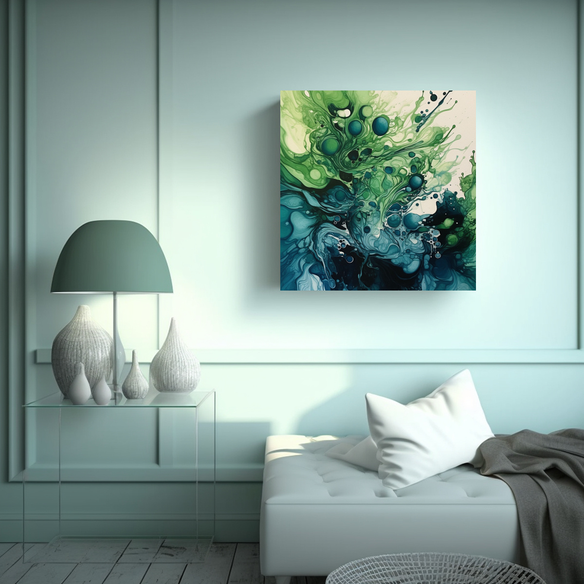 pinturas-decorativas-en-bastidor-de-tem-tica-vida-con-tintas-verde-azul-negro-blanco-1