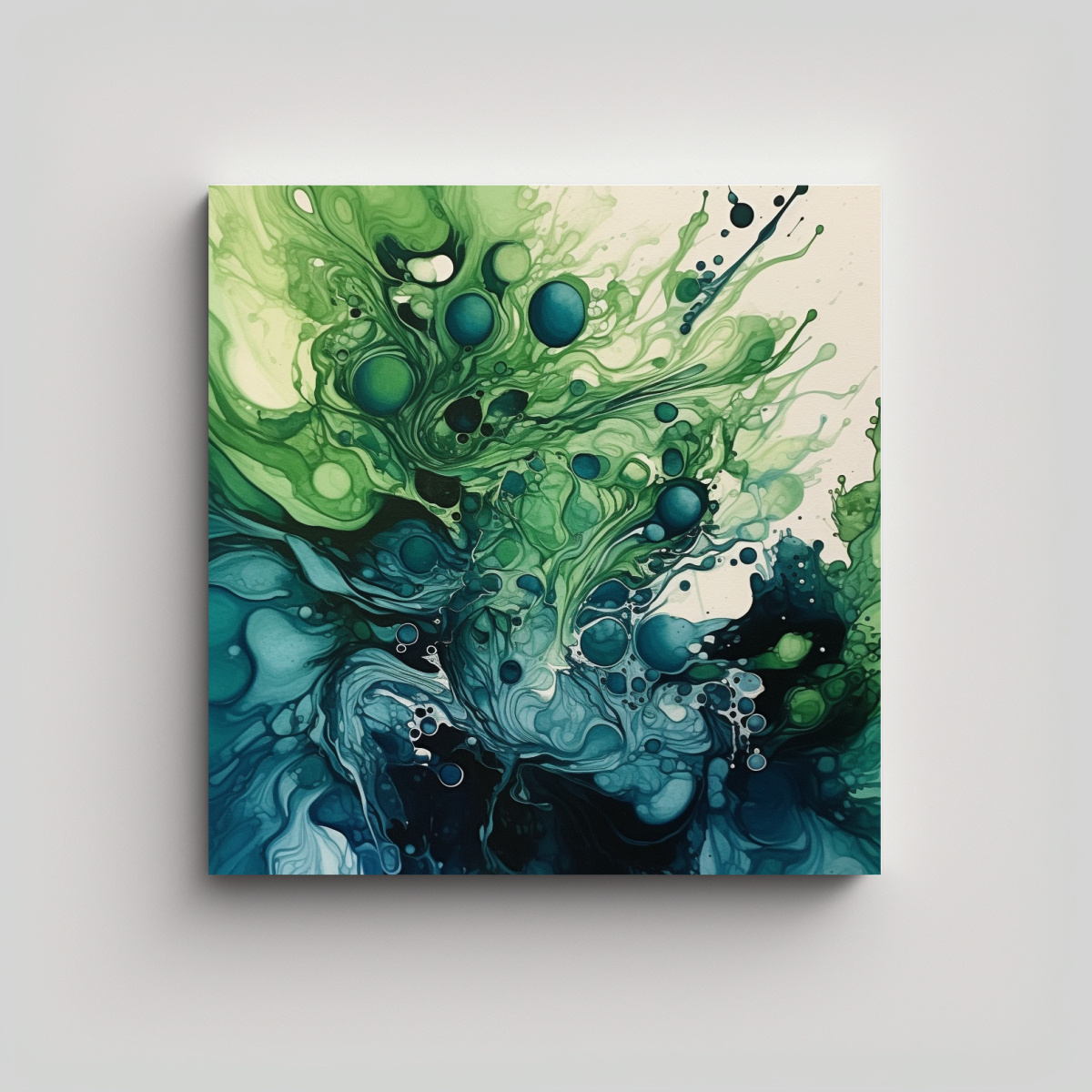 pinturas-decorativas-en-bastidor-de-tem-tica-vida-con-tintas-verde-azul-negro-blanco