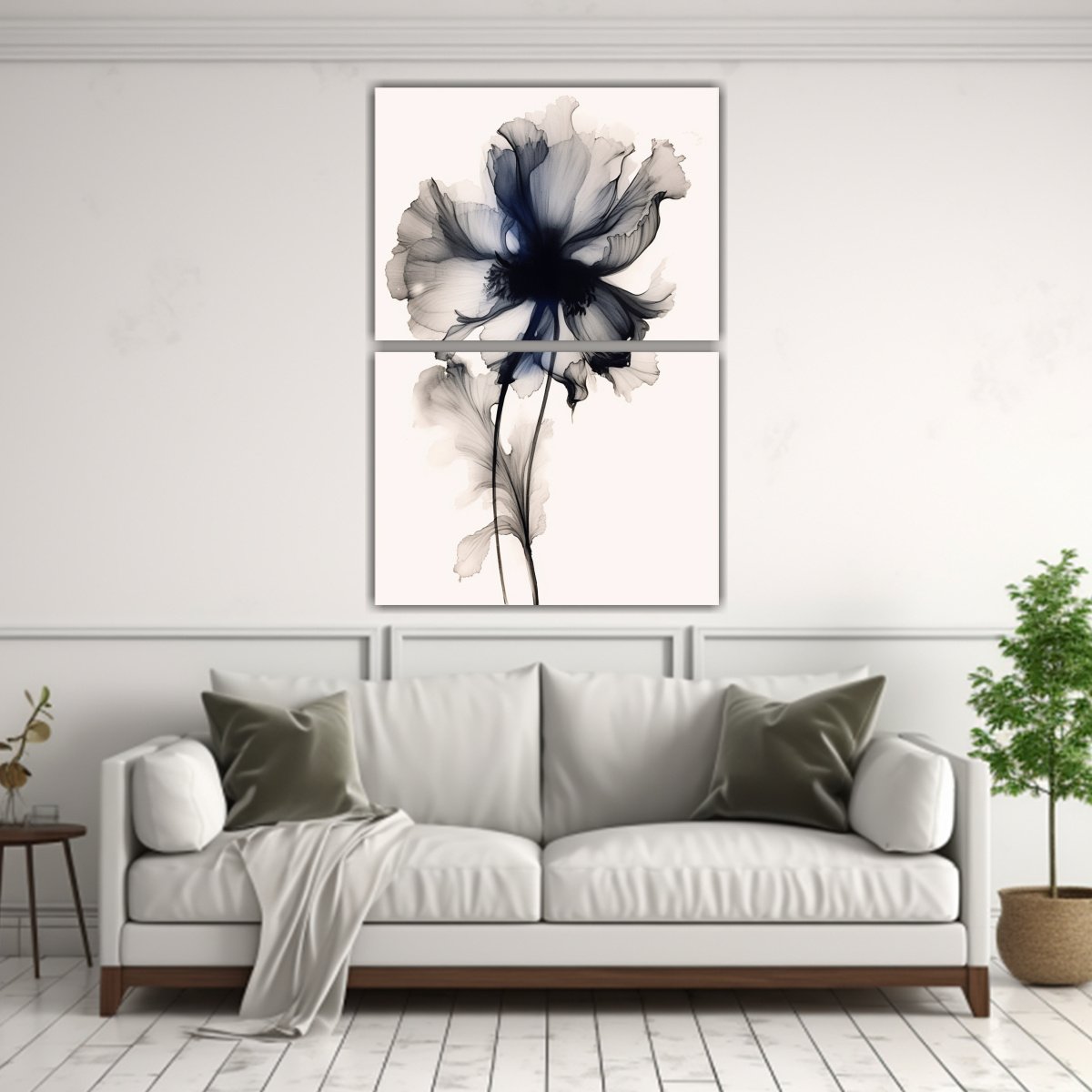 pinturas-decorativas-en-negro-y-azul-con-flores-sobre-pergamino-1
