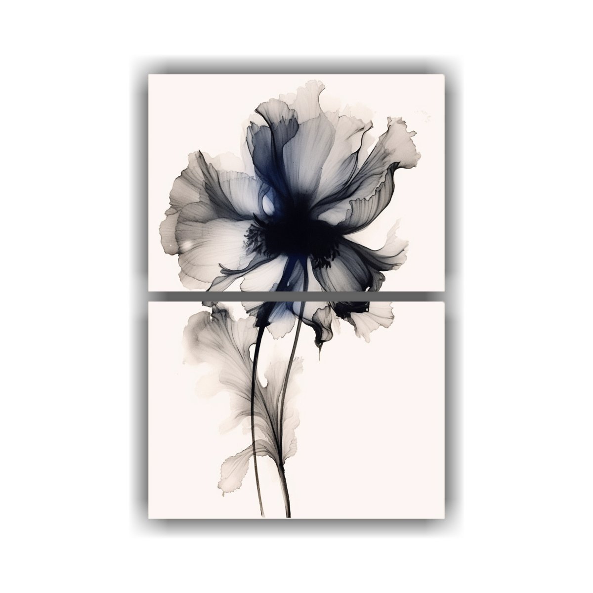 pinturas-decorativas-en-negro-y-azul-con-flores-sobre-pergamino