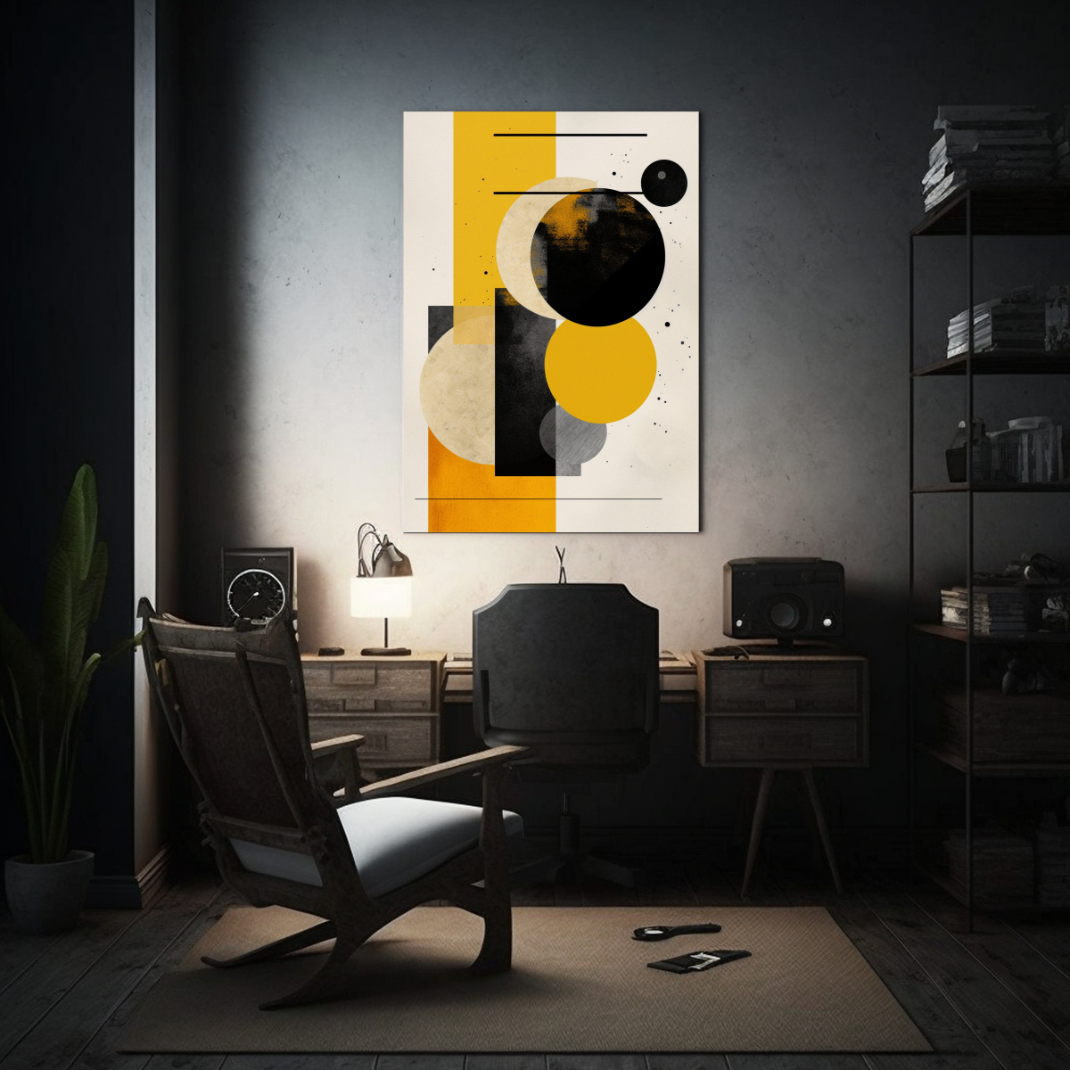 pinturas-decorativas-innovadoras-de-arte-con-dos-formas-geom-tricas-en-amarillo-y-negro-1