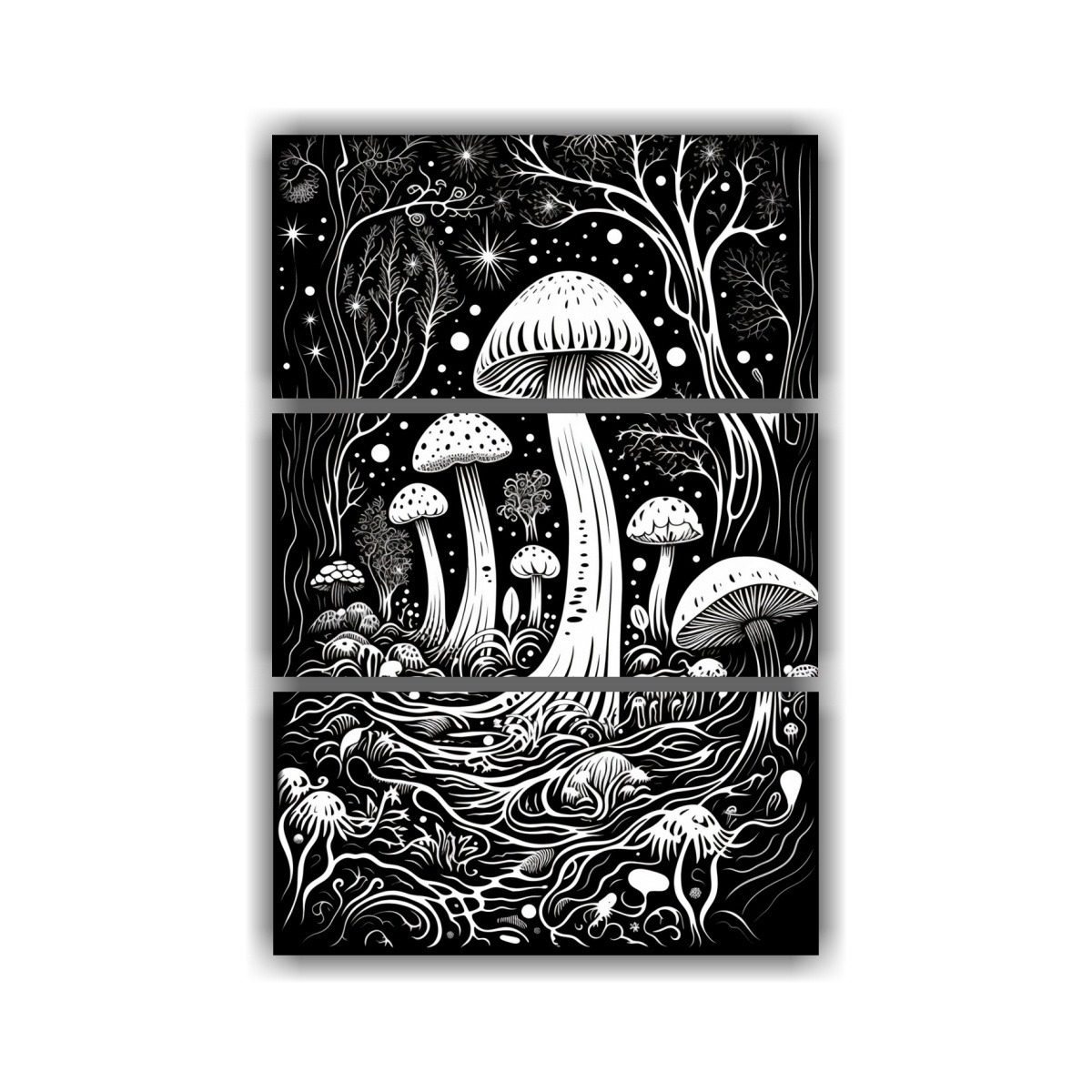 pinturas-en-bastidor-de-tres-telas-con-dise-o-lineal-bw-lino-grabado-linotipo