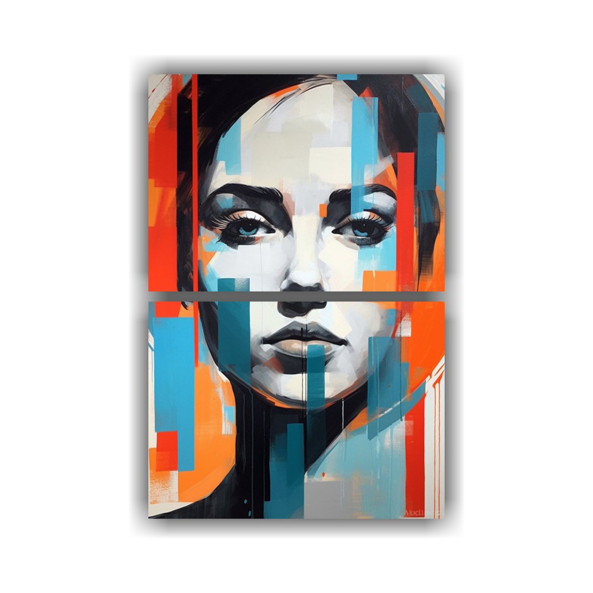 set-2-lienzos-de-tela-dise-o-alegr-a-pinceladas-audaces-abstractas-de-retratos-contempor-neos-y-geometr-a