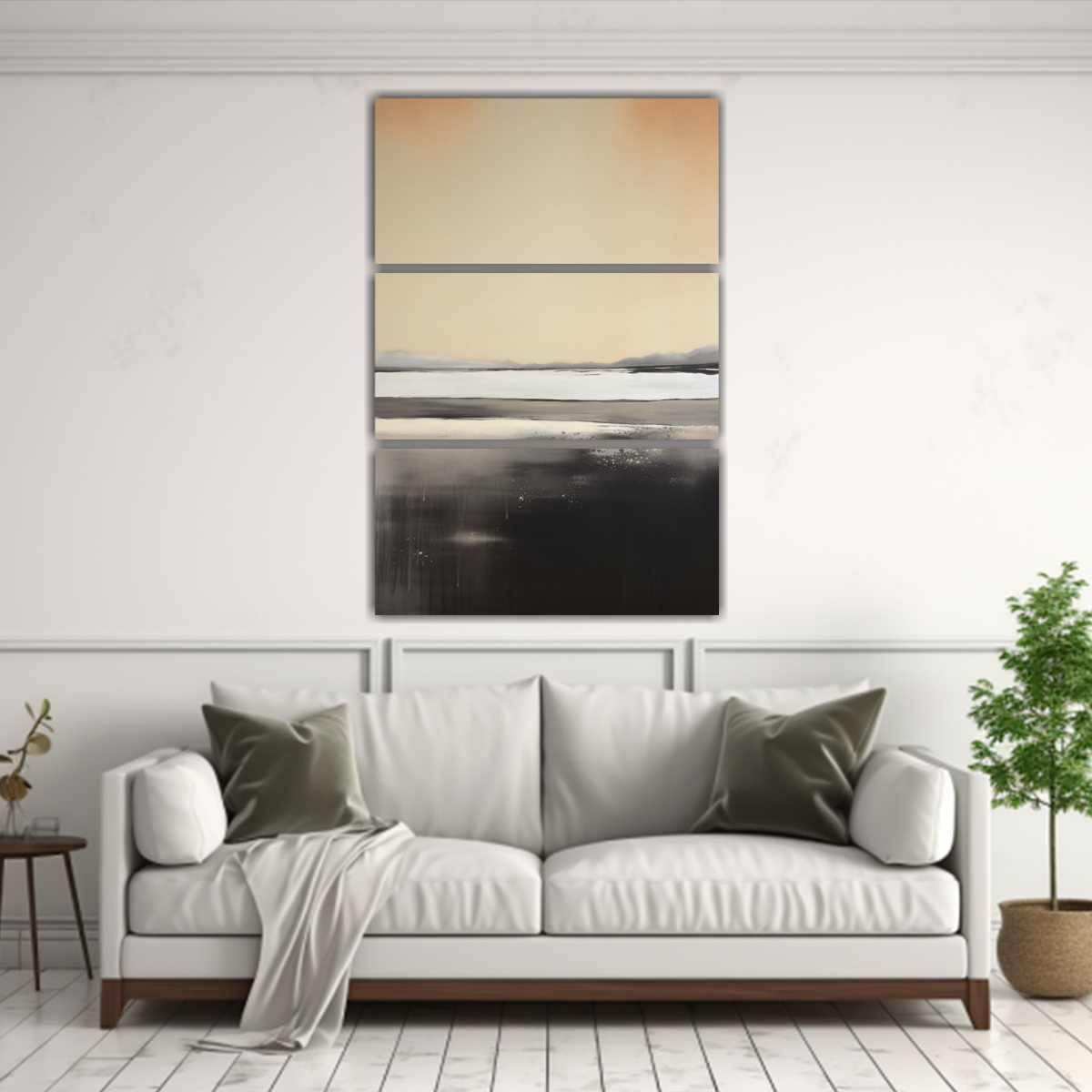 tres-cuadros-minimalismo-conceptual-en-lienzo-negro-y-pintura-blanca-con-un-oc-ano-en-el-centro-1