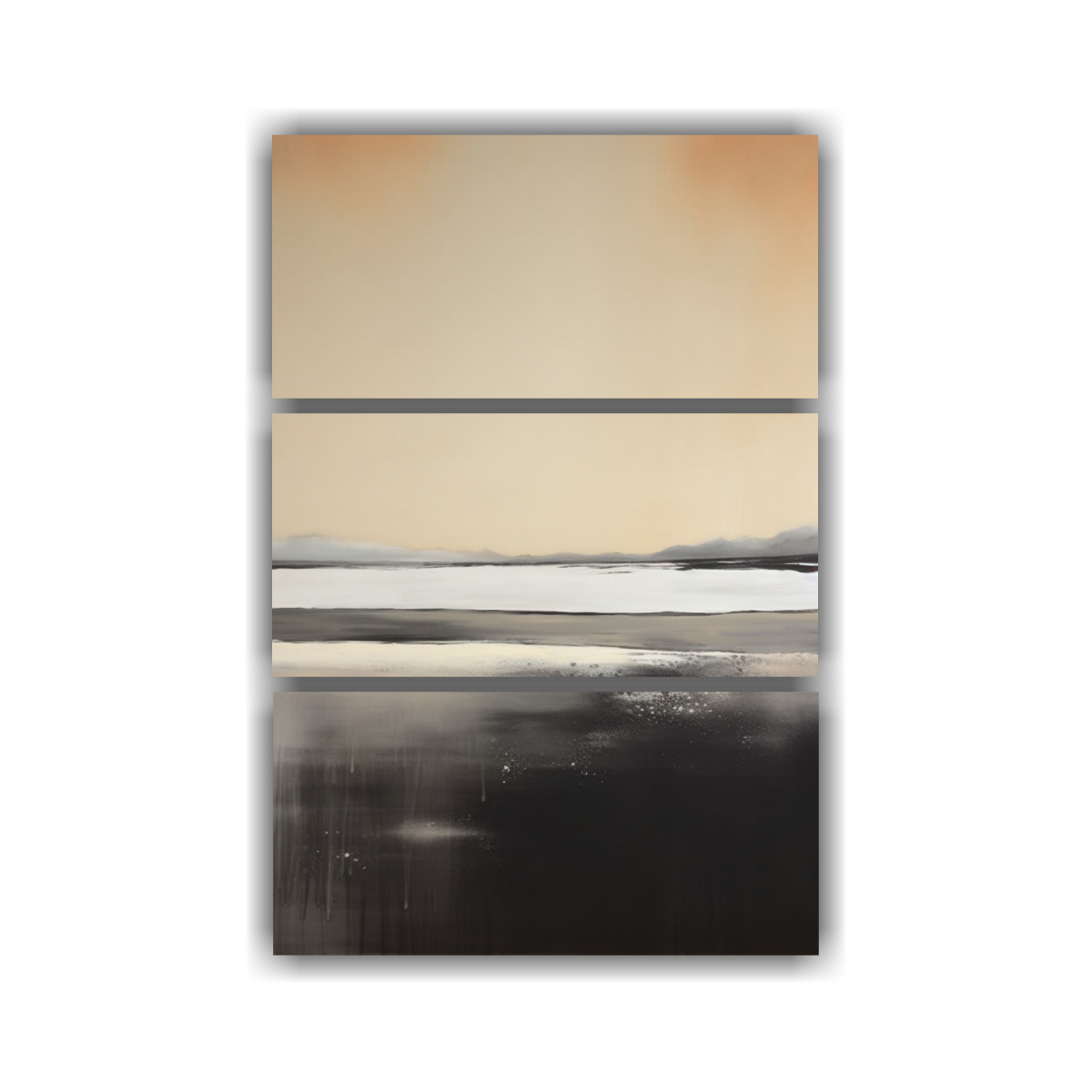 tres-cuadros-minimalismo-conceptual-en-lienzo-negro-y-pintura-blanca-con-un-oc-ano-en-el-centro