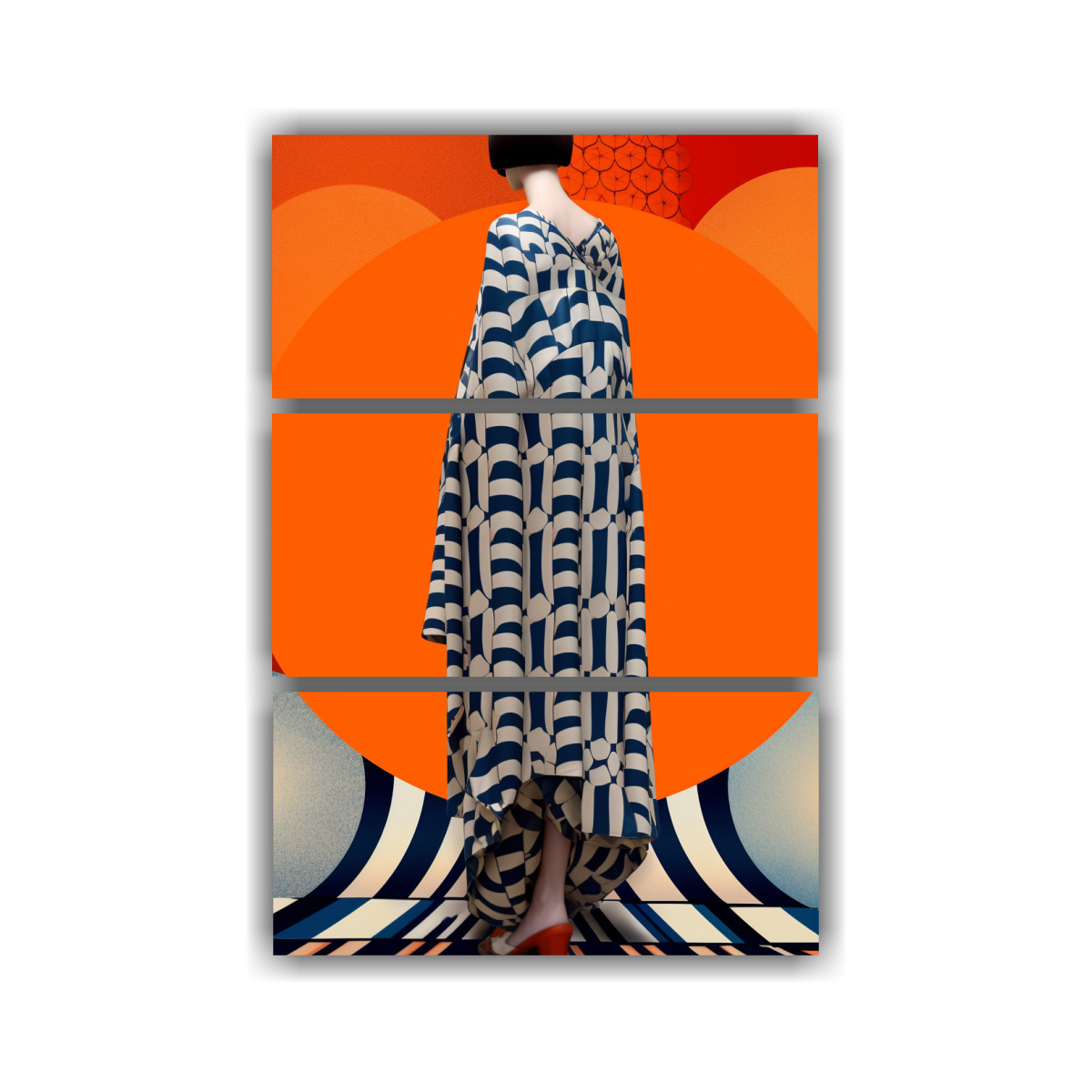 tres-lienzos-de-tela-elegancia-vestido-naranja-con-estampado-negro-adornado-con-decoraciones-pintadas