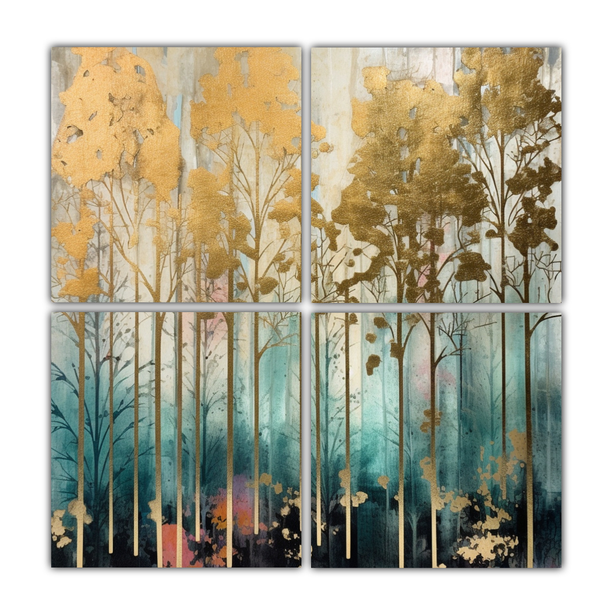 4-cuadros-imagen-resistente-bosque-con-rboles-dorados-en-el-bosque-en-pinturas-decorativas