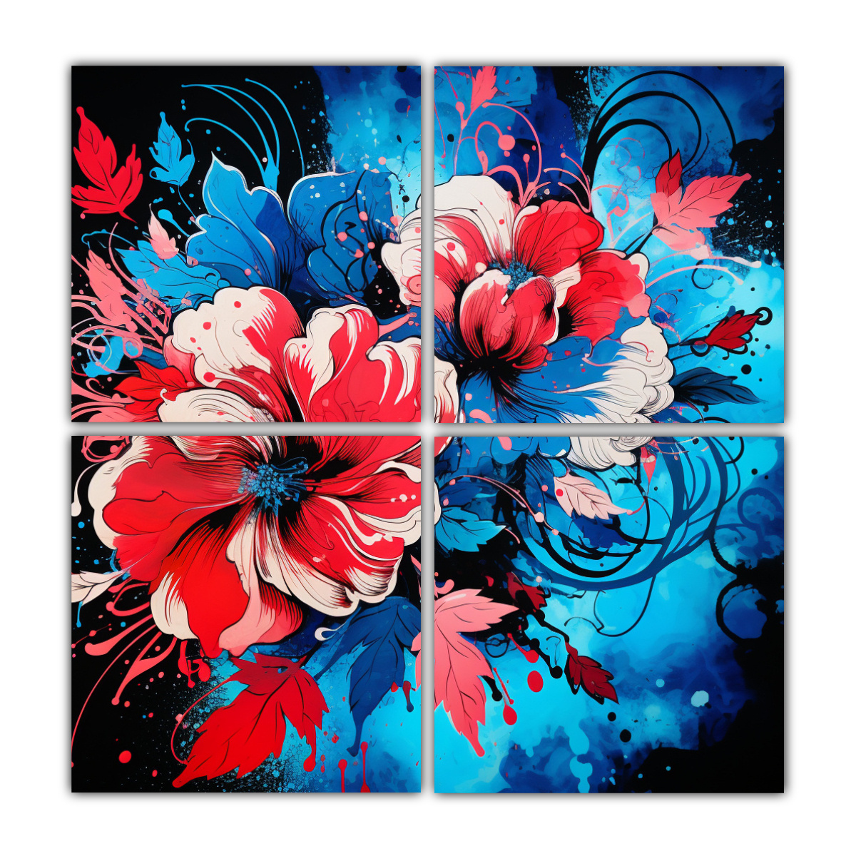 4-telas-en-bastidor-tonos-bastidor-de-madera-ambiente-neonoir-rojo-y-azul-en-el-estilo-de-pinturas-decorativas