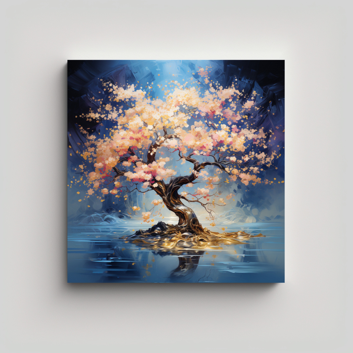 arte-de-pared-abstracto-con-colores-oro-y-azul-de-un-c-lido-y-alegre-cerezo