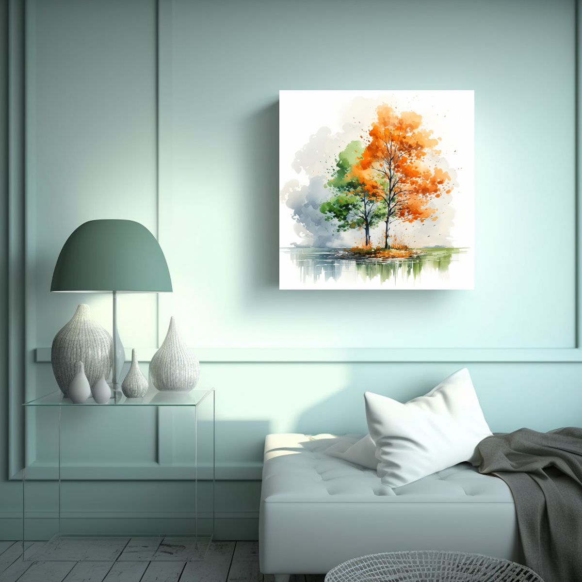 arte-de-pared-abstracto-moderno-rbol-verde-y-naranja-obra-de-arte-decorativa-1