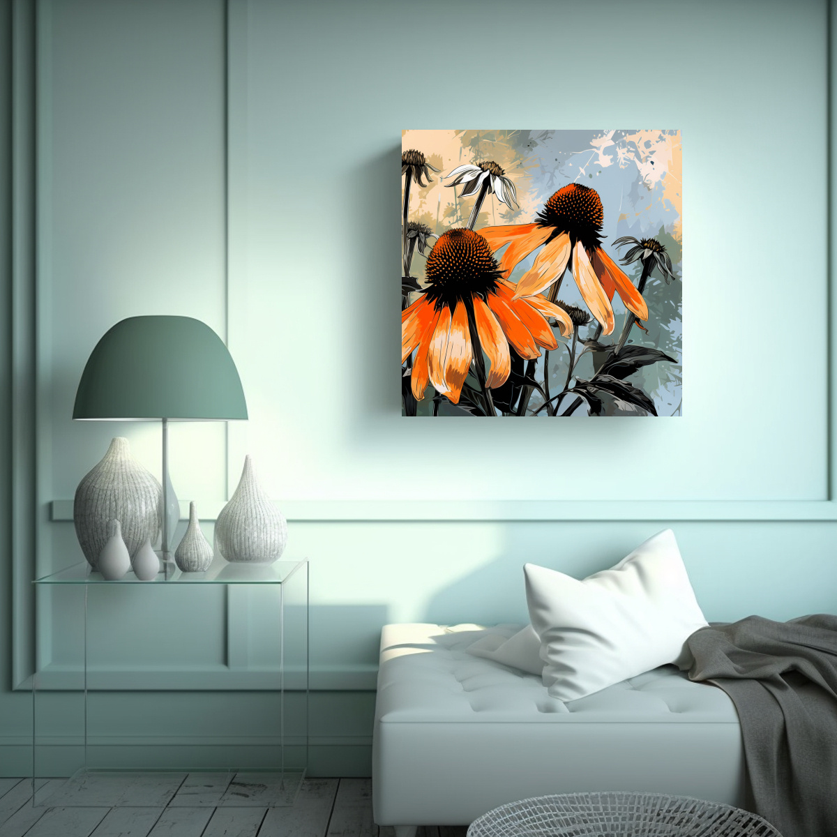 arte-de-pared-forma-equilibrio-a-coneflower-hierbas-en-colores-naranja-y-negro-neonoir-en-1