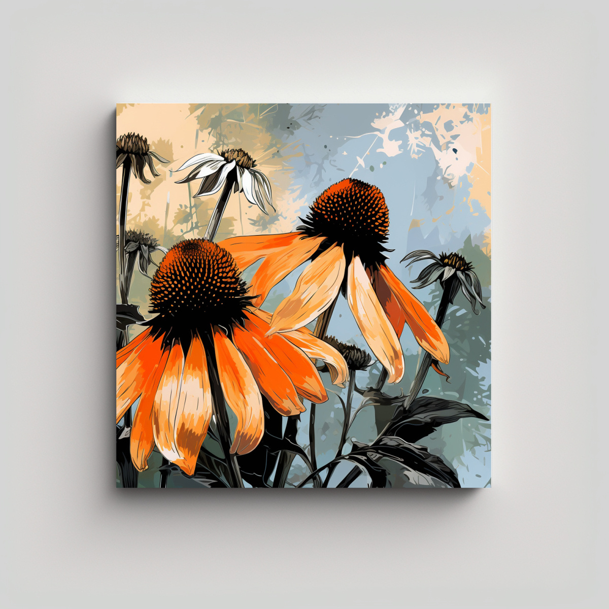 arte-de-pared-forma-equilibrio-a-coneflower-hierbas-en-colores-naranja-y-negro-neonoir-en