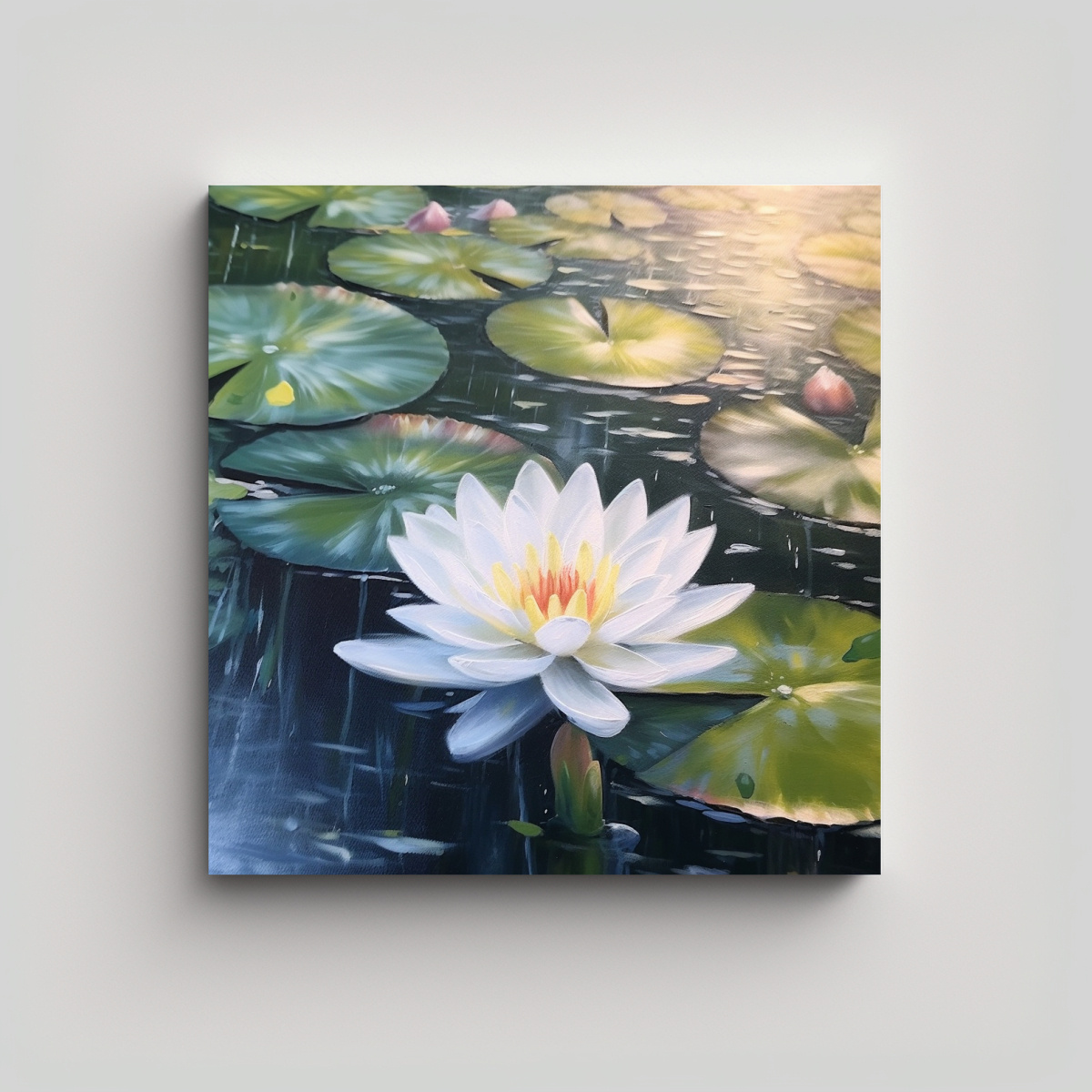 arte-decorativo-para-oficina-lirios-de-agua-en-el-estanque-pintura-al-leo-