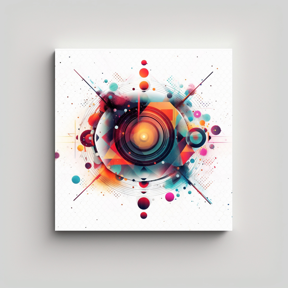 arte-pared-movimiento-adorno-c-rculos-blancos-llenos-tri-ngulos-coloridos