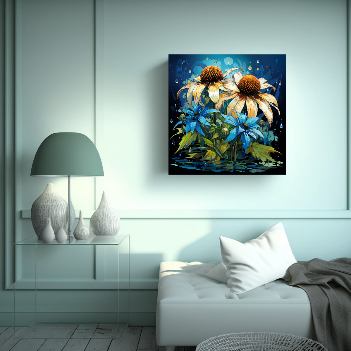arte-tela-sublimada-pintura-elegante-de-coneflower-en-tonos-verde-y-azul-con-atm-sfera-neonoir-1