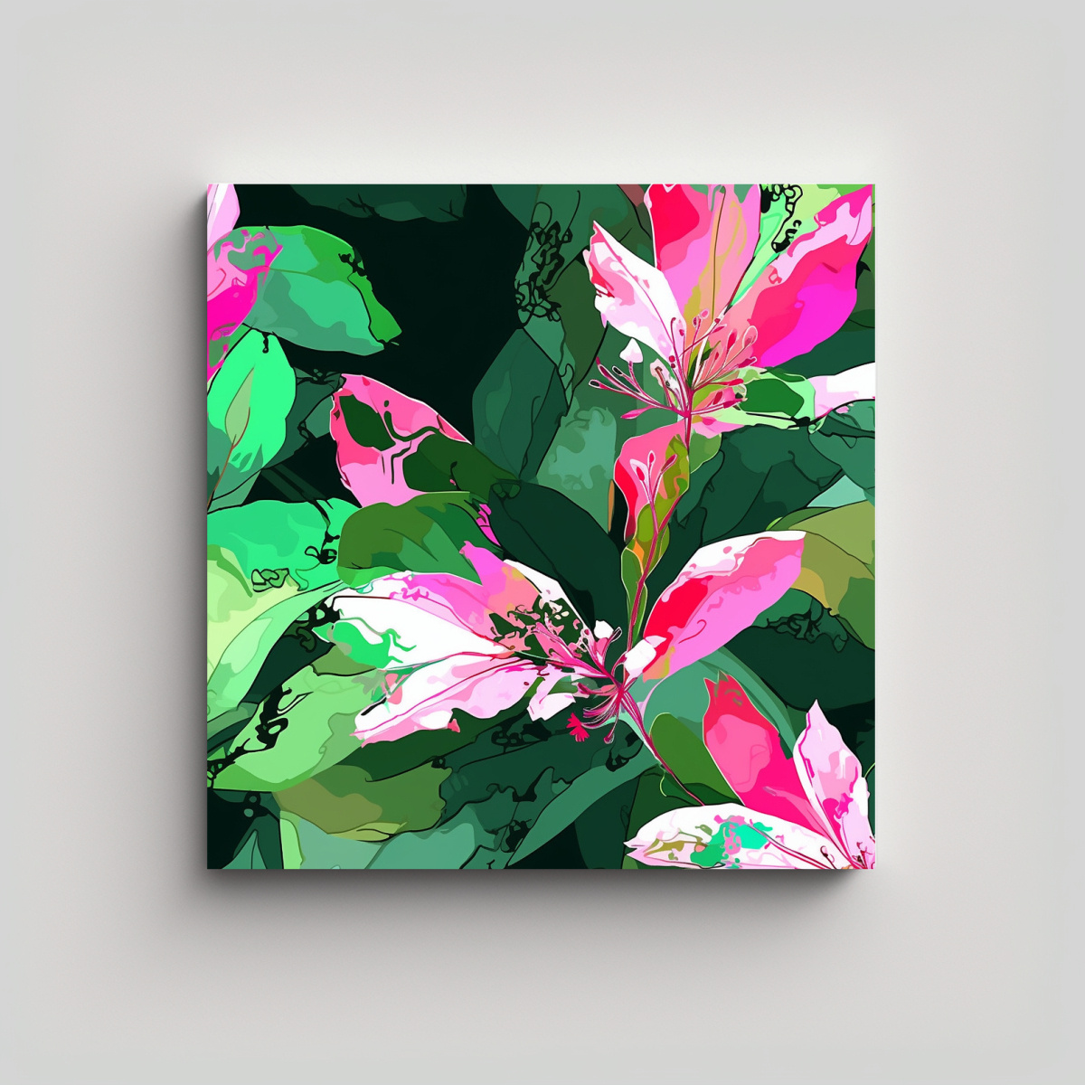 Bastidor De Madera En Colores Verde Y Rosa Con Ambiente Neonoir En El Estilo De Pinturas Decorativas