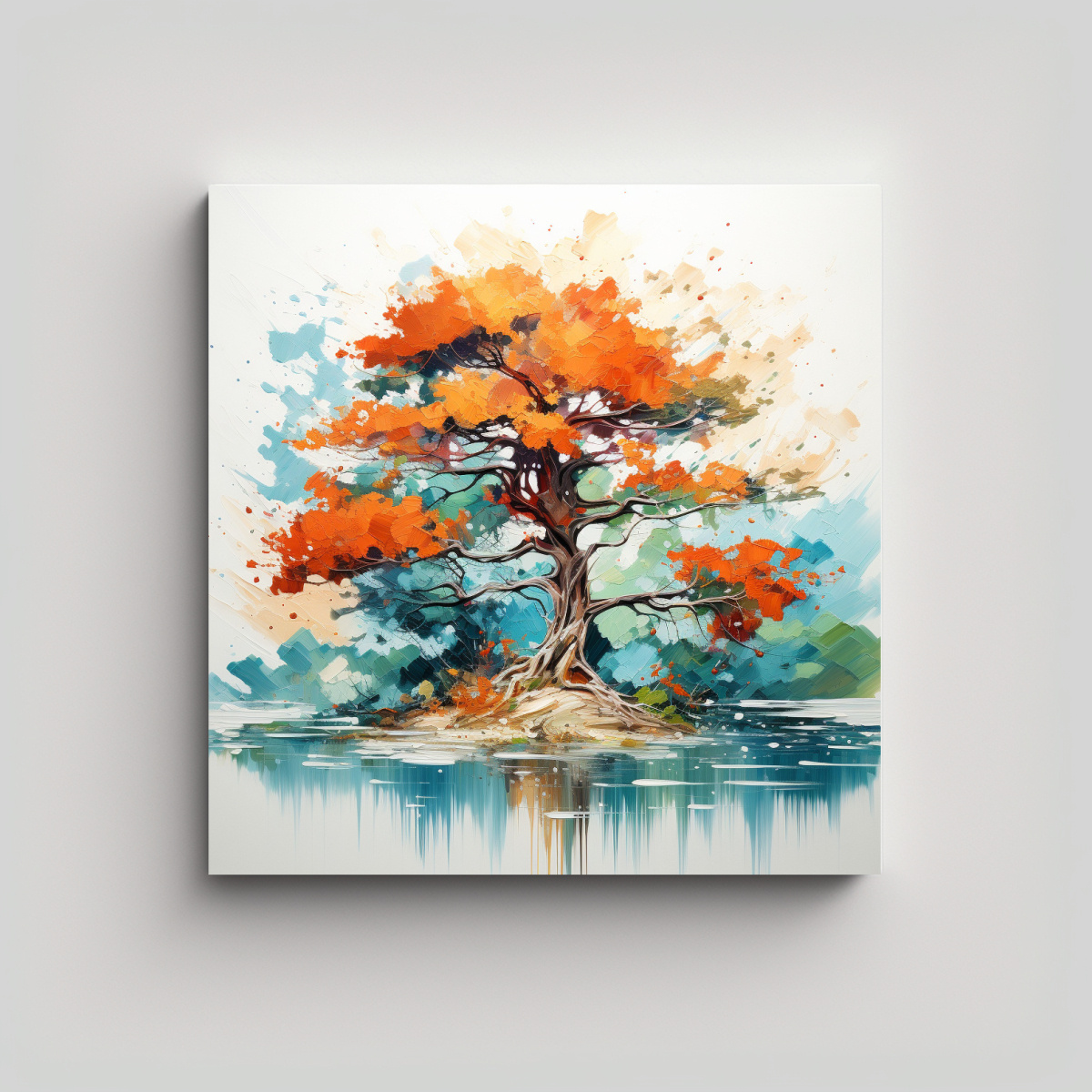 cuadro-abstracto-con-dise-o-de-rbol-de-cipr-s-en-turquesa-y-naranja-sobre-tela-en-bastidor