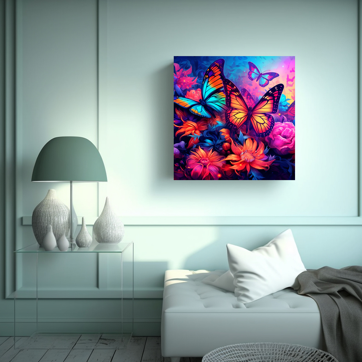 cuadro-abstracto-original-con-mariposas-coloridas-en-un-ramo-de-flores-1