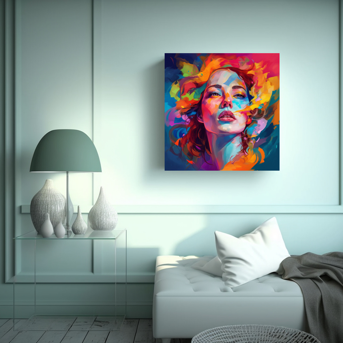 cuadro-abstracto-para-sala-con-retrato-de-mujer-usando-colores-vibrantes-1