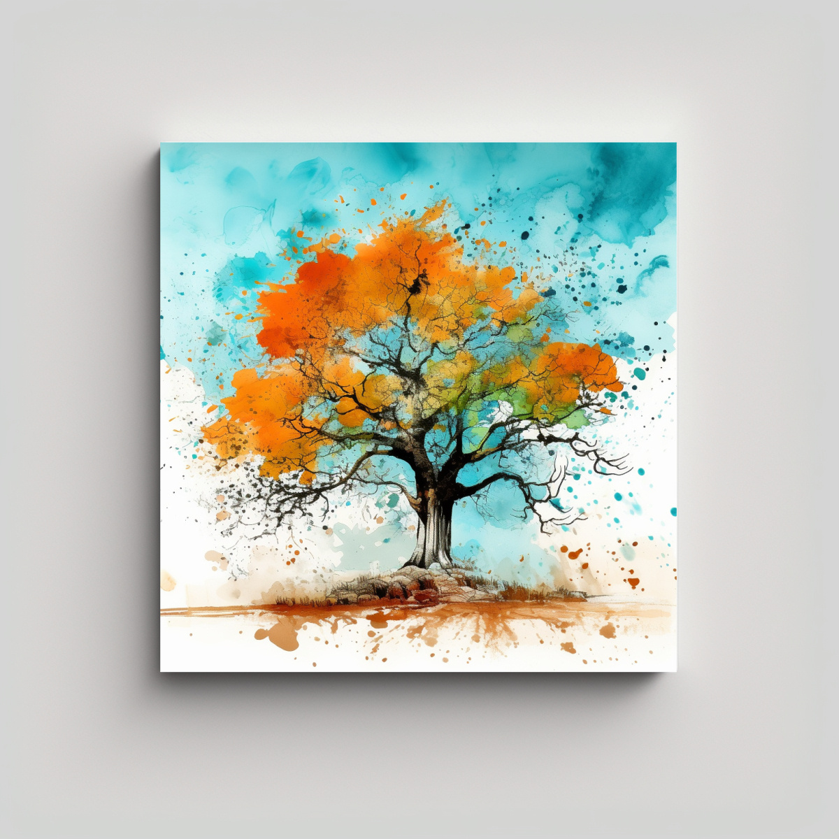 cuadro-abstracto-riqueza-visual-de-un-roble-en-colores-turquesa-y-naranja-en-canva