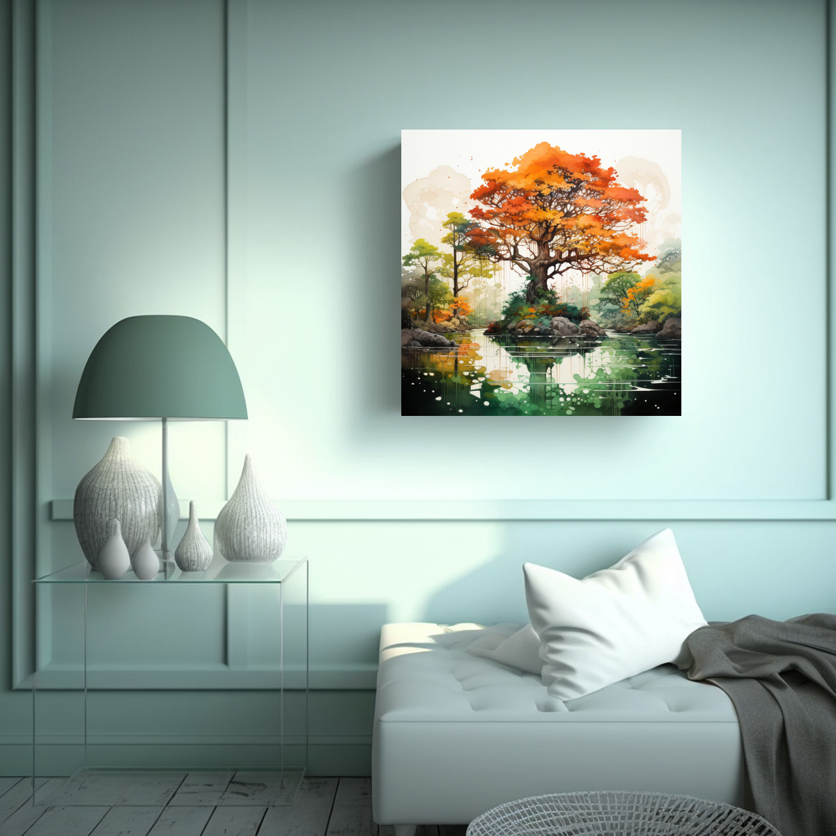 cuadro-abstracto-tema-perspectiva-rbol-banyan-en-colores-verde-y-naranja-para-decoraci-n-1