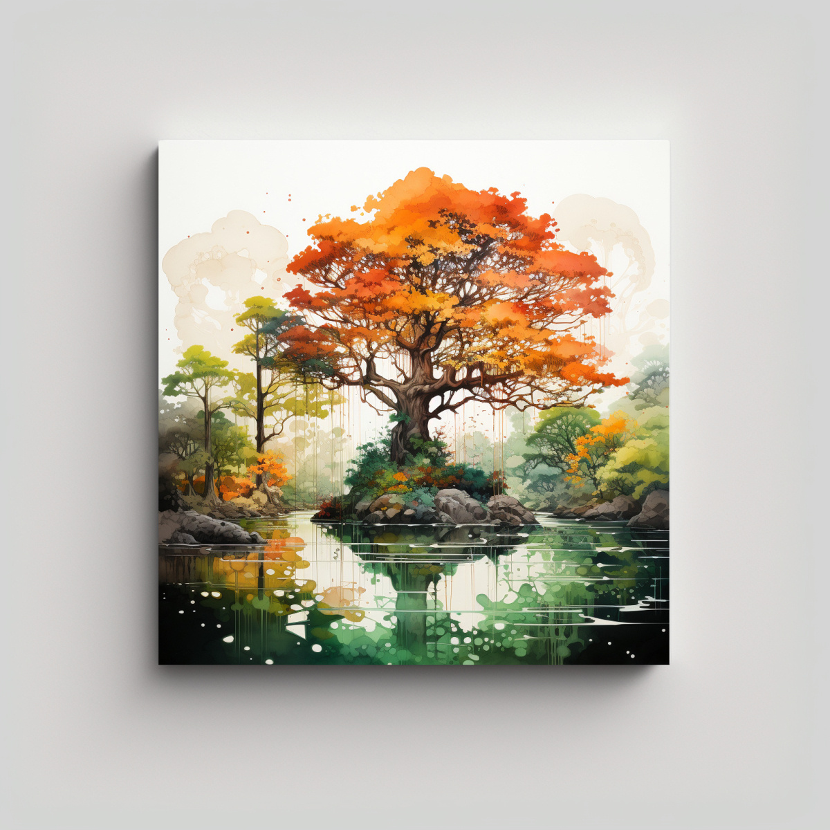 cuadro-abstracto-tema-perspectiva-rbol-banyan-en-colores-verde-y-naranja-para-decoraci-n