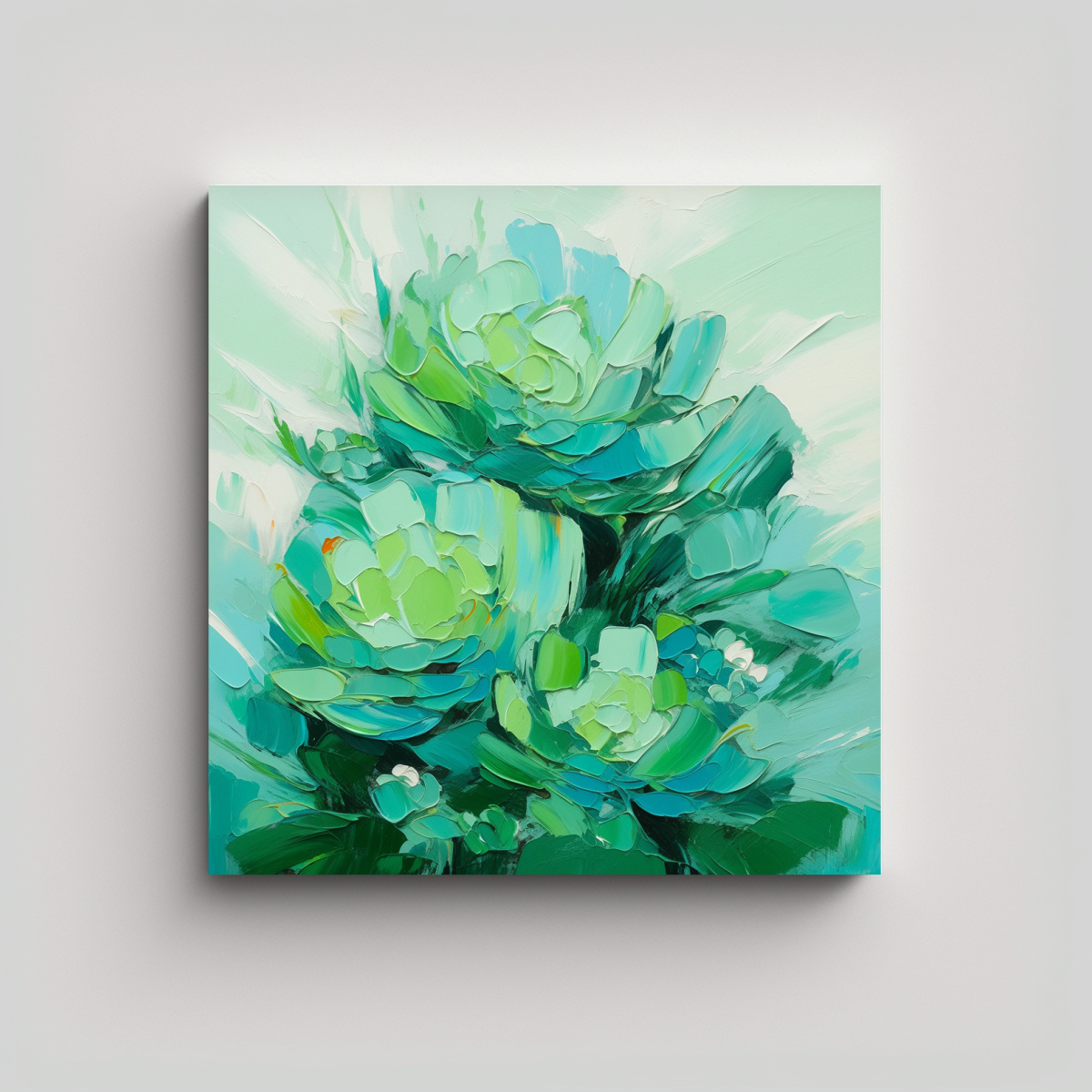 cuadro-creativo-de-flores-verdes-y-turquesas-sobre-lienzo-intensidad-i
